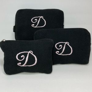 Black Waffle Weave Monogram D Cosmetic Bags Set of 3 NWOT